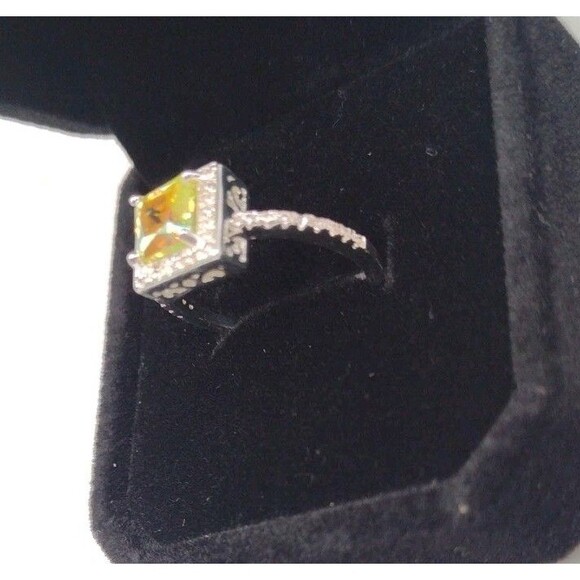 Citrine CZ October Birthstone Sterling Silver Overlay Ring Size 7 with Box Gift - Picture 4 of 7